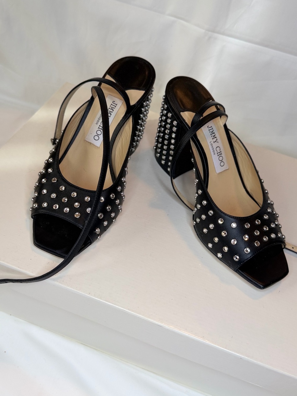 Jimmy Choo Black Leather Studded Slingback Heels - Picture 4 of 8